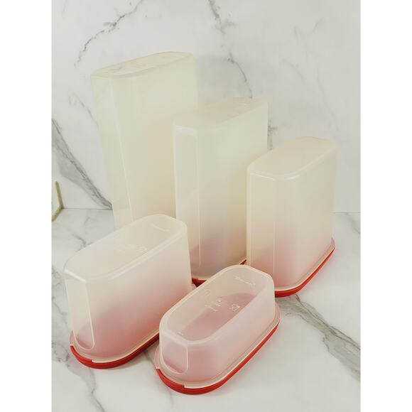 Tupperware Storage Container Set w/ Red Lid 2 Cups to 12 1/4 Cups USA x5 - Picture 4 of 16